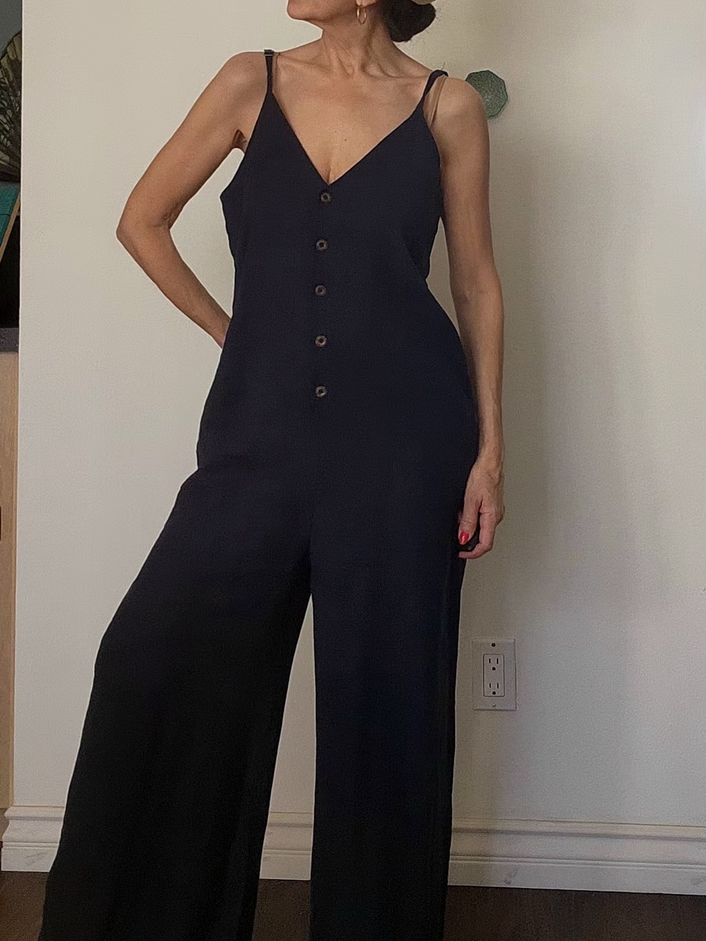 Audrey 3+1 Navy Linen-Blend Wide Leg Jumpsuit